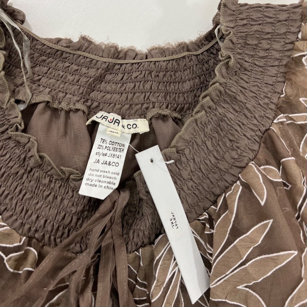 JA JA & CO Women's Juniors Blouse 3X Sheer Floral Pullover Blouse Taupe 3X - Picture 3 of 8